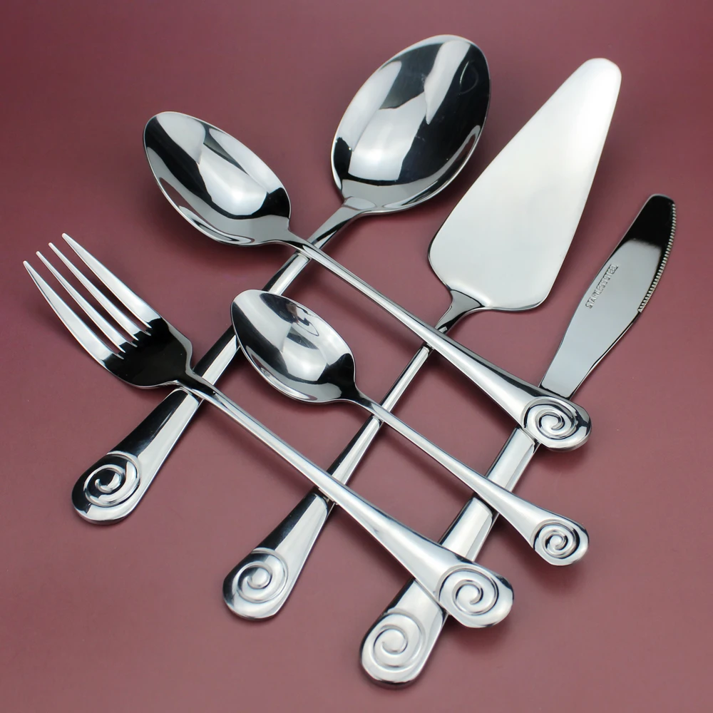 LUCF Stainless Steel Western Practical Dinnerware with Cake Server 6pcs Separate Resonable Cutlery Mirror Polish for family