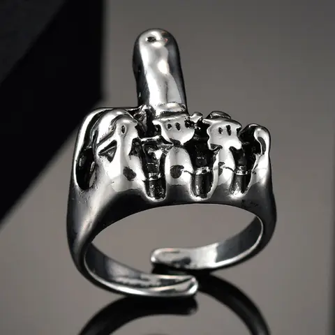 Nowe mody Vintage kolor srebrny PUNK pierścienie popularne Retro pierwszy środkowy palec pierścień Hip Hop męska regulowana biżuteria prezent