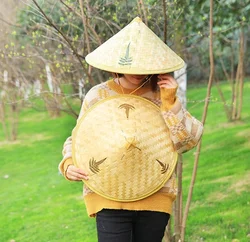 Chinese Style Bamboo Rattan Hats Retro Handmade Weave Straw Hat Tourism Rain Cap Dance props Cone Fishing Sunshade Fisherman Hat