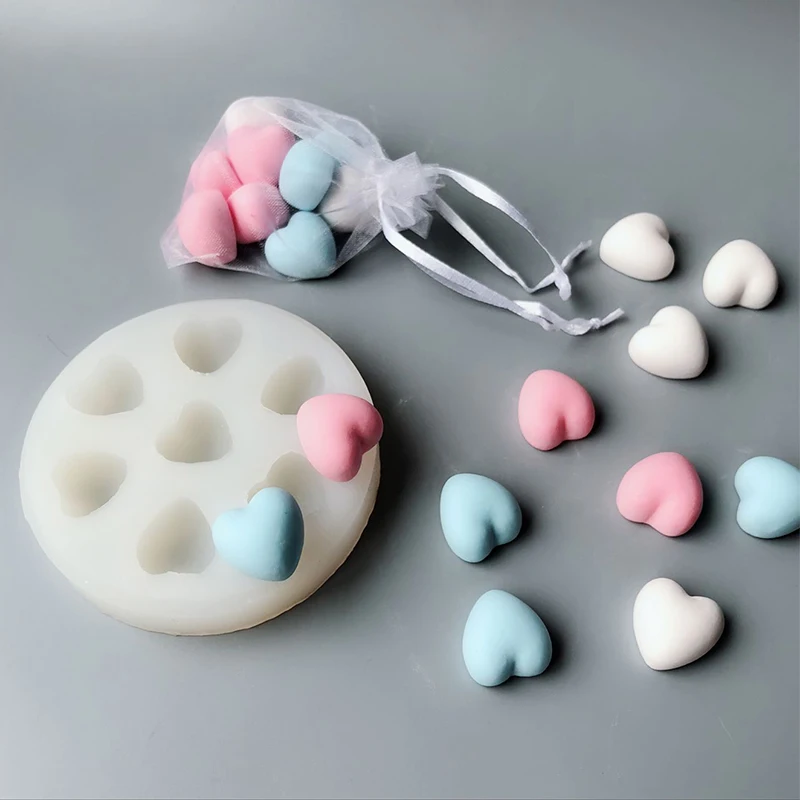 7holes 3D Love Shape Mini Love Silicone Mold  Soap Mold Aroma Plaster Gypsum Mould DIY Ice Cube Tray Molds Chocolate Cake Decor