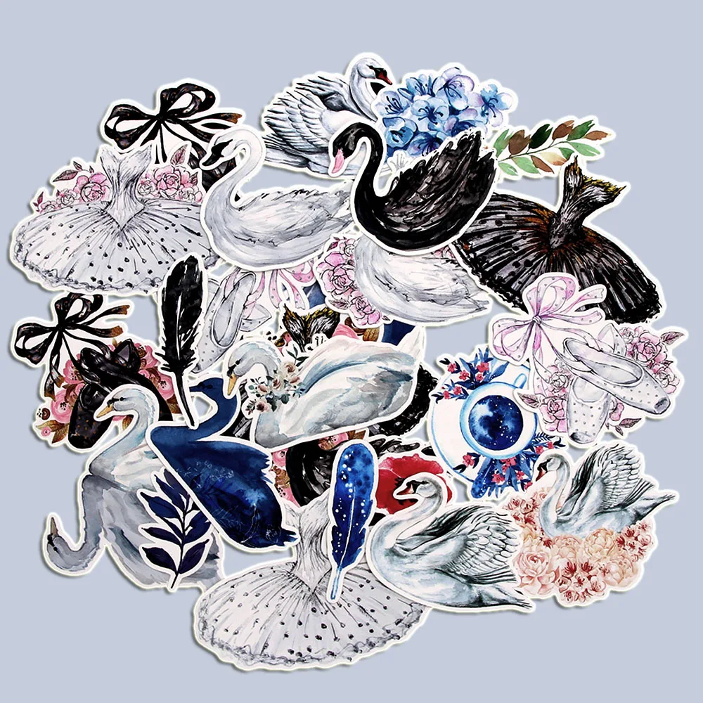 26Pcs/pack Black White Swan Stickers Swan Lake Ballet Sticker Scrapbooking For  Diary Album Journal Stationery Supplies