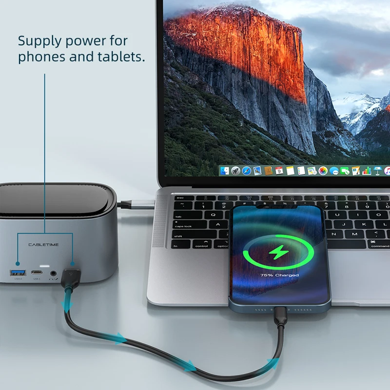 Imagem -02 - Cabletime-usb tipo c Docking Station Hub Dock Hdmi 4k 60hz Rj45 1000mbps Gabinete Ssd Usb 3.0 pd 100w Laptop Macbook