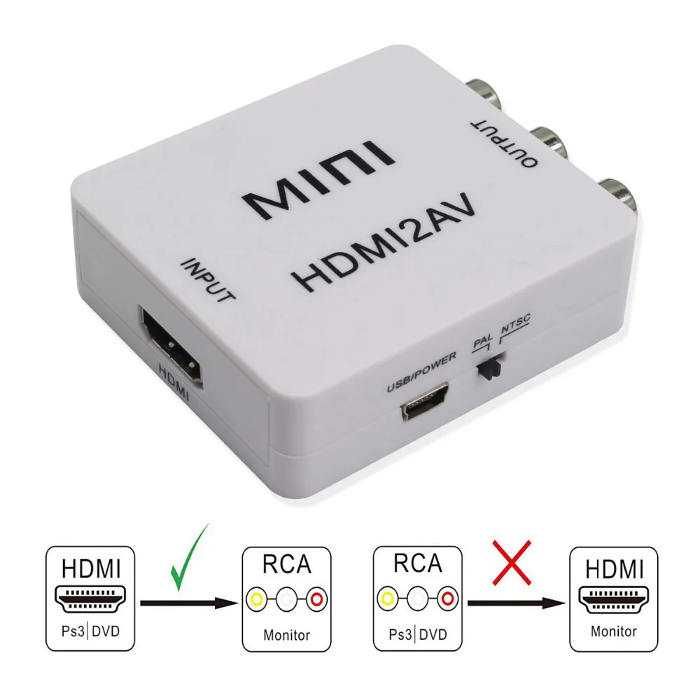 

HDMI to RCA Converter AV/CVSB L/R Video Box HD 1080P 1920*1080 60Hz HDMI2AV Support NTSC PAL Output HDMI To AV