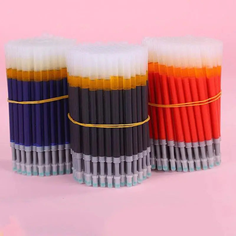 50Pcs/set Retractable Press Gel Pen Refills 0.5mm Blue/Black/Blue/Red Ink Rod For Student Stationery Writing Push Type Gel Pens