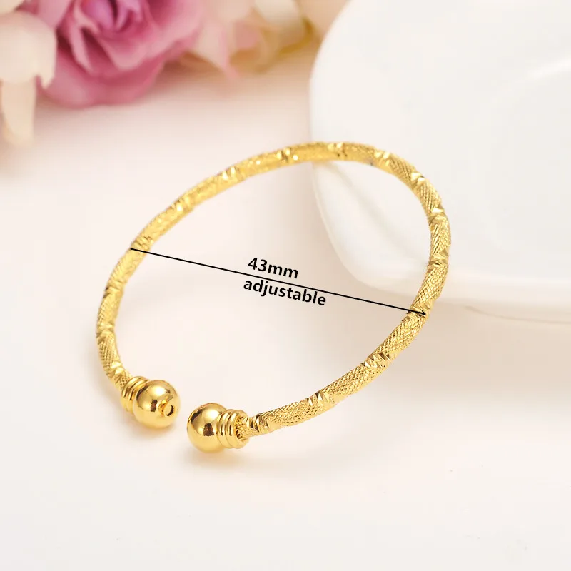 24K Baby Bangles Ethnic Gold Color Dubai Bangles Kids Bracelet Luxury Bracelet Gold anklet Bracelet Child Jewelry Birthday Gift