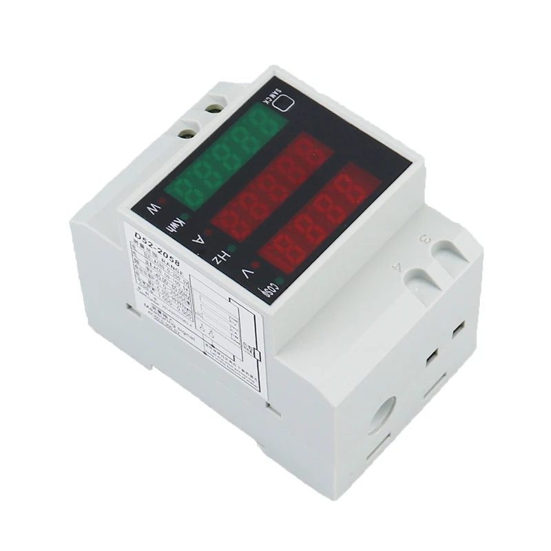 D52-2058 Wattmeter Din Rail Volt Stroom Meter Power Factor Digitale Meter AC80-300V Multifunctionele Kwh Hz Meter 0-100A