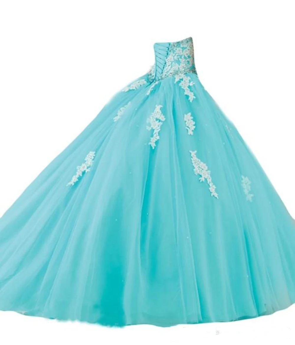 Vestidos incríveis de turquesa azul-marinho, vestido de baile inchado, cristais, apliques de renda, vestidos de festa de tule, 16 vestidos