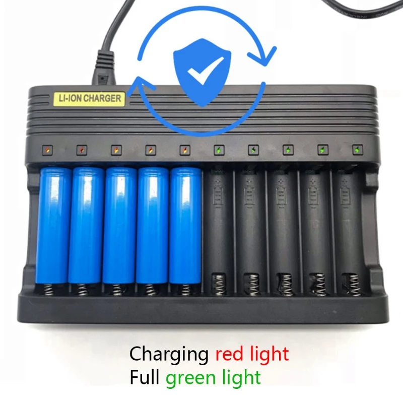 10-Slot Universal US Plug Battery Charger 3.7V/4.2V Li-ion Rechargeable Battery