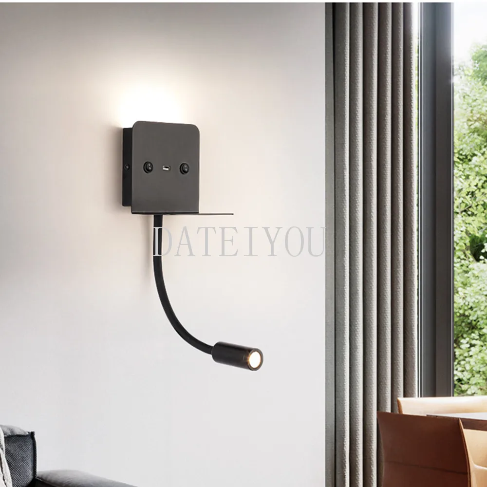 

USB bedroom bedside LED wall lamp living room background wall can charge mobile phone wall lamp