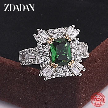 ZDADAN 925 Sterling Silver Emerald Zircon Ring For Women Charm Wedding Jewelry Party Gift