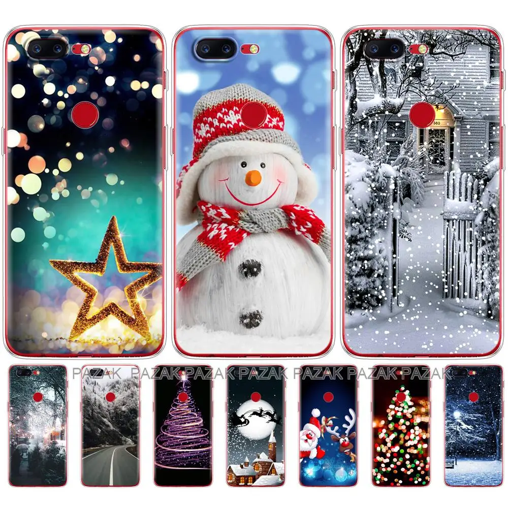 For Oneplus 5T 5 3 Case Back Phone Cover For One Plus 5T 5 3 Silicon Soft TPU Coque Bumper winter christmas snow tree new year