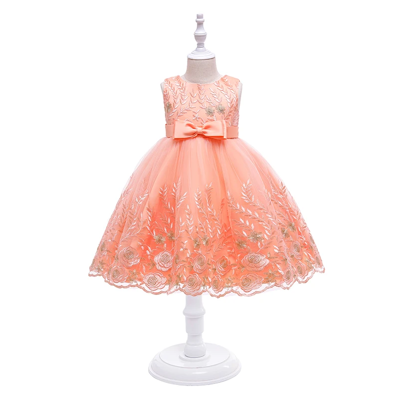 Embroidery Flower Prom Bride Dresses For Girls Evening Princess Children's Dress Summer Lace Bottom Bow Kids Costume 3-10 Years