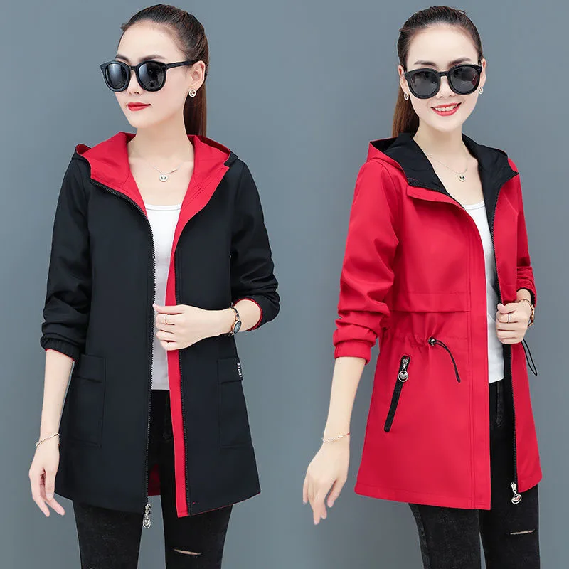 New 2024 Women Jacket Spring Autumn Hooded Coat Casual Windbreaker Female Double-sided Wear Zippers Basic Jacket Ladies Outerwea