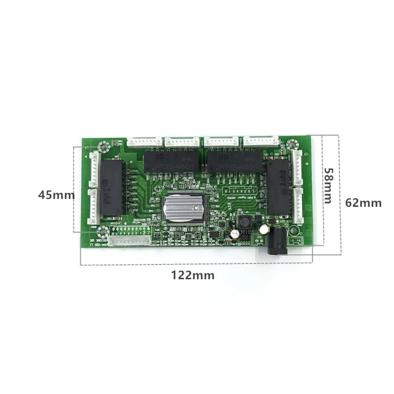 8 pin OEM PBC 8Port Gigabit Ethernet Switch 8Port 10/100/1000m with 8 pin way header Hub 8way power pin Pcb board OEM screw hole