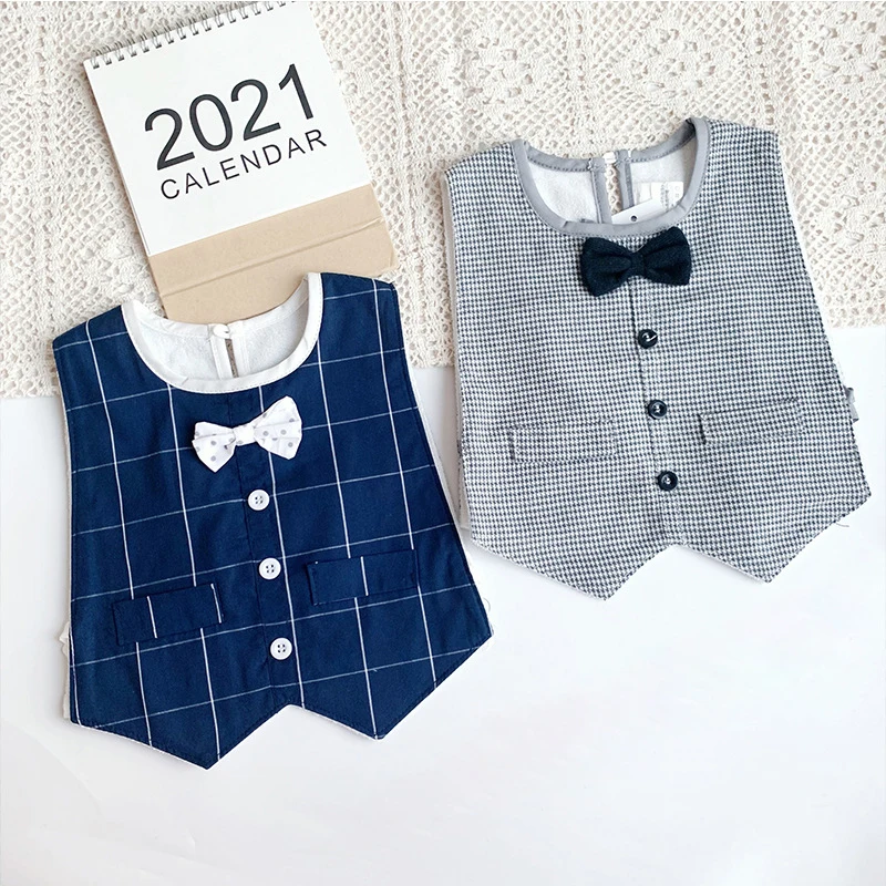 Baby Boys Bibs Vest Cotton Child Gentleman Babador Dribble Newborn Bow Tie Slabber Absorbent Cloth Saliva Towel Smock Elvandress