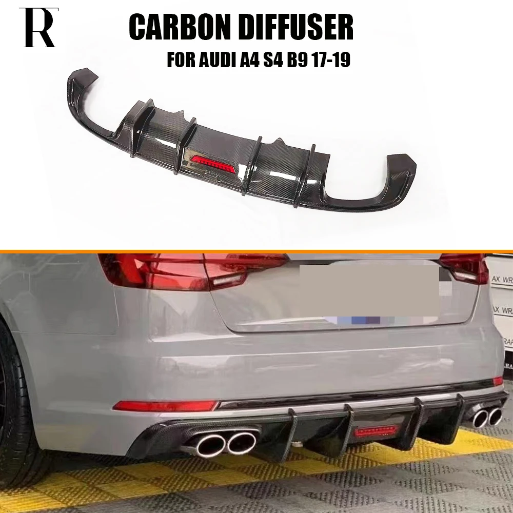 Carbon Fiber Rear Bumper Diffuser With Led For Audi S4 & A4 Sline Sports Bumper 2017-2020