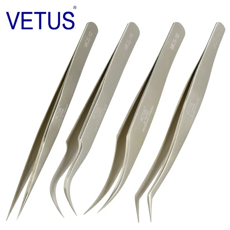 100%Vetus MCS Series Premium Beauty Makeup Tweezers for Eyelashes Extension Pinzas Super Precision