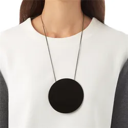 Fashion Round Acrylic Pendant Necklaces Womens Clothing Accessories Popular Exaggerated Black Necklaces Link Chain