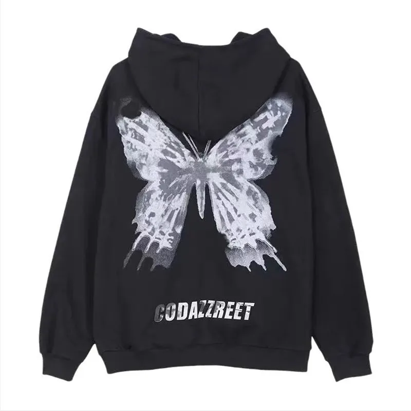 

Harajuku Hip Hop Zip-up Streetwear Hoodies Men Jacket Butterfly Print Hoody Goth Y2k aesthetic Cloth grunge Punk Sweartshirt