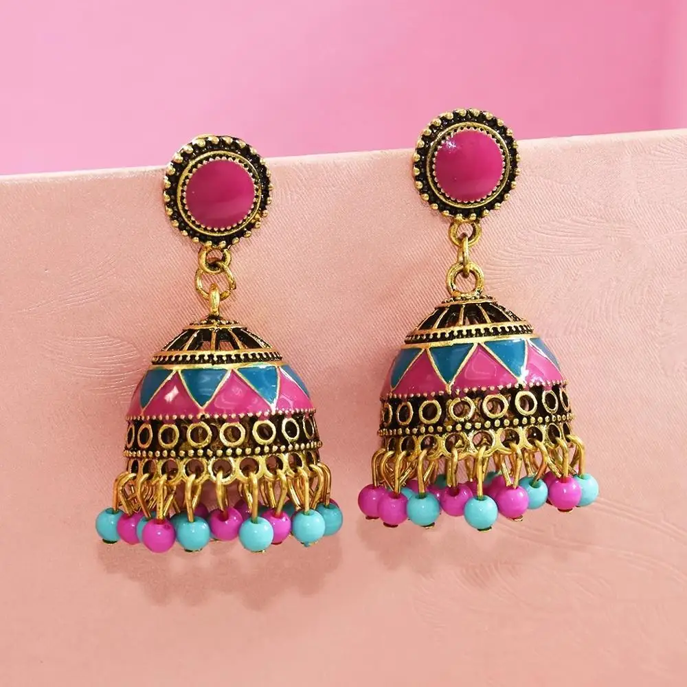 Classic India Earrings for Women Boho Vintage Ethnic Pakistan Tibet Beads Bells Drop Earr Hollow Afghan Kundan Jhumka Jewelry