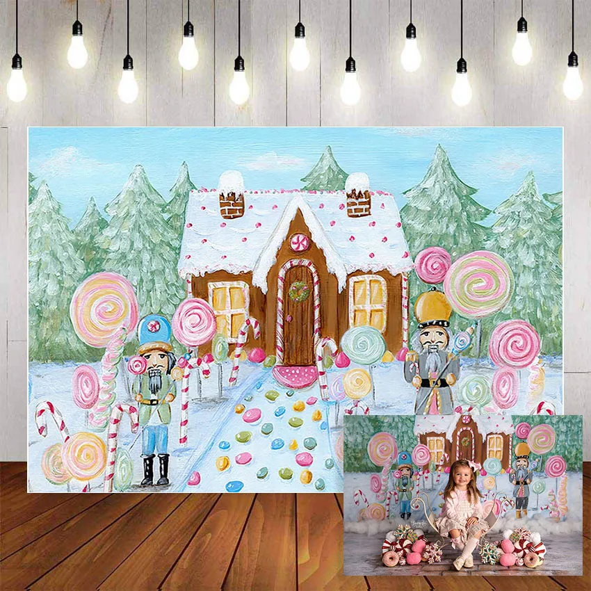 

Mehofond Merry Christmas Photography Background Candy land Candy Winter White Snow House Photophone Backdrop Photo Studio