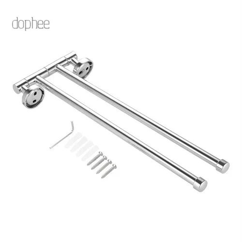 dophee 1pc Stainless Steel Swivel 2 Swing Arm Towel Holder Bar Rail Hanger Rack Wall Mounted For Bathroom