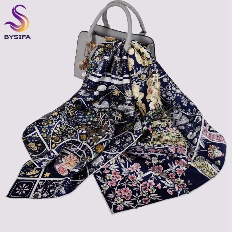 BYSIFA|New Floral Style 100% Silk Square Scarves Printed 2021Spring Autumn Women Pure Silk Scarf Shawl Sweet Style Scarf Hijab