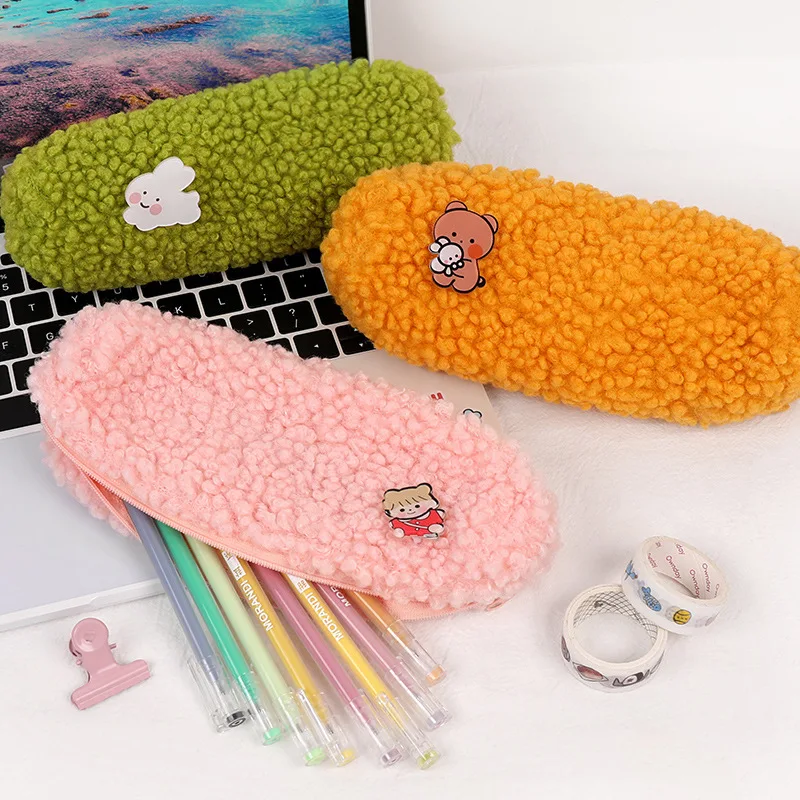 Creative Plush Pencil Case Cartoon Cute For Girls Boys Large Capacity Pouch Zipper Simple Storage Bag Stationery School Supplies