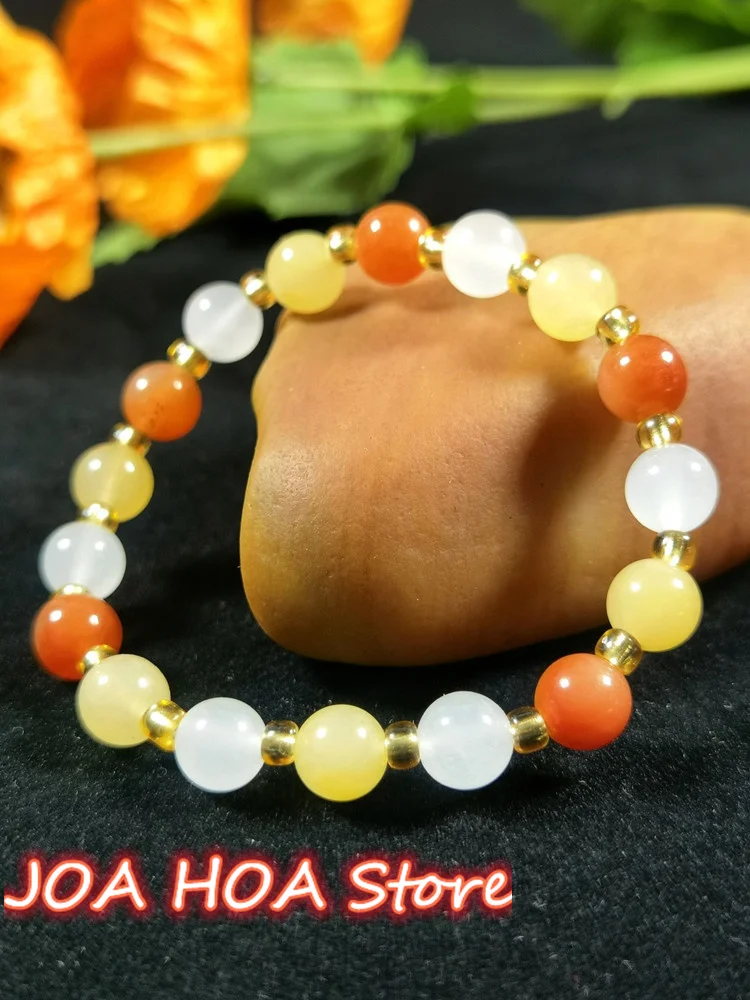 New Natural Gold Silk Jade Red Yellow White String Bracelet Selected Round Beads Bangle Handring Jewelry