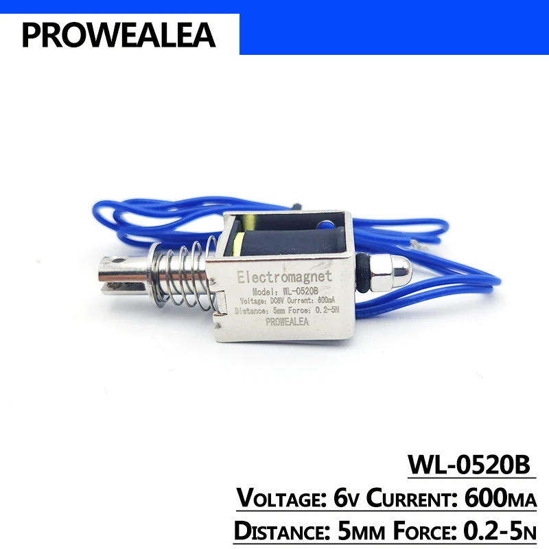 Solenoid Electromagnet Push Pull Type WL-0520B 5V 6V 12V 24V Thrust Force 0.2-5N Open Frame Linear Solenoid Electric Magnets