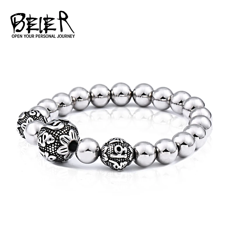 BEIER 316L stainless steel Fashion Mantra Bracelet Brings Luck Men\'s Bracelet Premium Polished Stainless Steel Jewelry