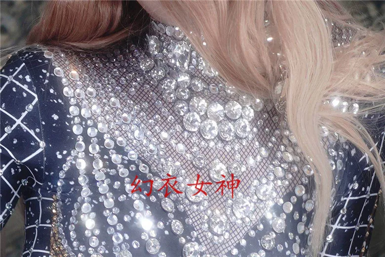

Female Singer Dancer Stones Costume Skinny Blue Crystals Jumpsuit One-piece Bodysuit Nightclub Oufit Party Leggings