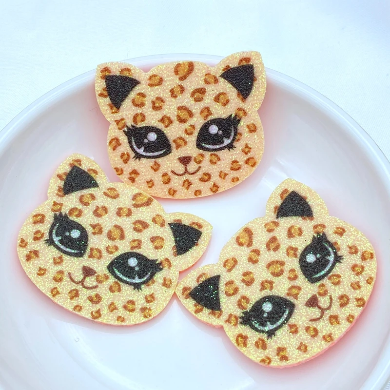 10 sztuk/partia nowy brokat piękny Leopard głowy aplikacje czuł łatki dla rzemiosła odzież DIY akcesoria Scrapbooking