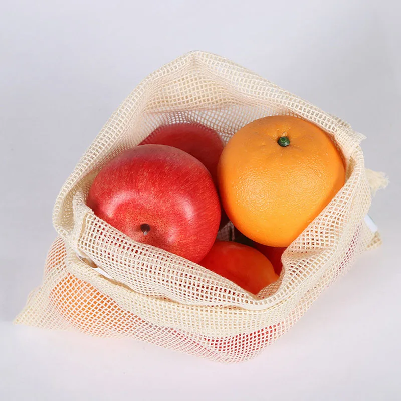 Fais Du Eco-friendly Vegetable Fruit Mesh Bag Drawstring Bundle Cotton String Bag Storage Mesh Cloth Kitchen Accessories