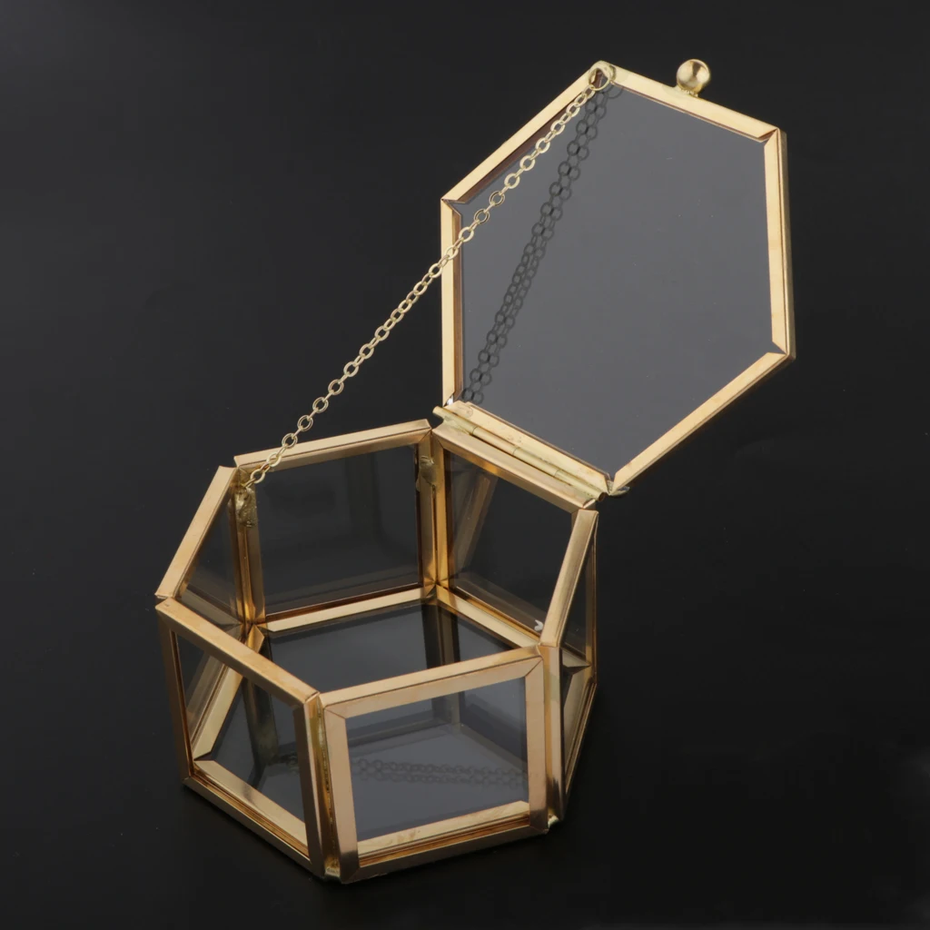 2021 NEW Hexagon Clear Glass Jewelry Box Wedding Ring Box Geometric Jewellery Organizer Box Showcase Container Watches box image 3