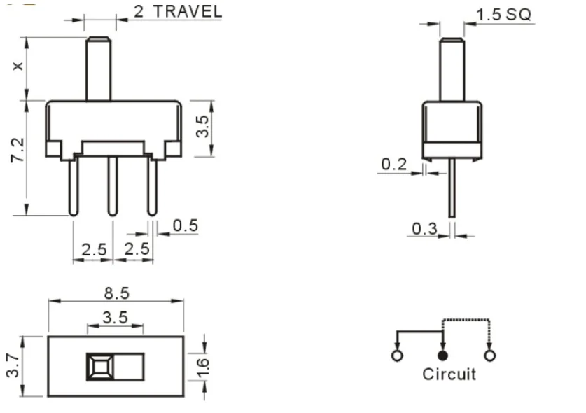 20pcs SS12D00 SS12D00G3 SS12D00G4 SS12D00G5 SS12D00G6  Interruptor on-off mini Slide Switch 1P2T 2mm 3mm 4mm 5mm toggle switch