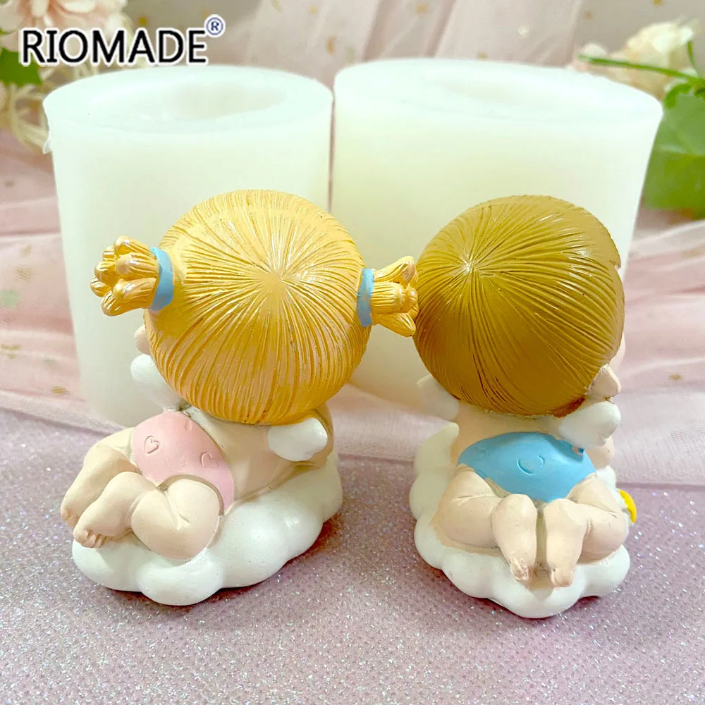 3D Milk Bottle Angel Baby Silicone Mold Boy And Girl Baby Fondant Cake Decorating Tools Chocolate Resin Gypsum Candle Mould