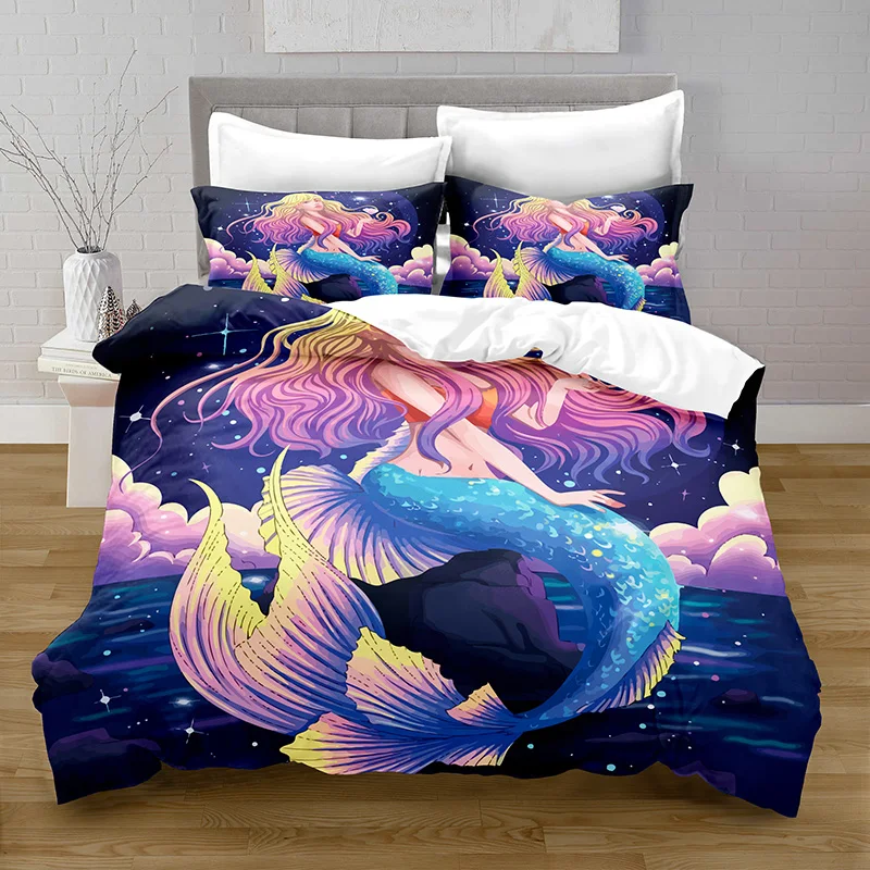 Home Textiles Printed Mermaid Underwater World Bedding Quilt Cover & Pillowcase 2/3PCS US/AE/UE Full Size Queen Bedding Set