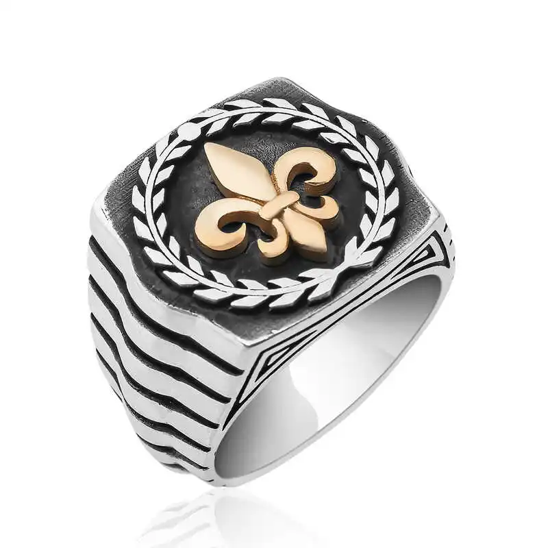 ​Silver Lily Flower Pattern Men's Ring - 925 Sterling Men's Jewelry Wedding Birthday Gift - Box - Man - Fashion - Botiva - Size - Turkish - Patterned Embroidered