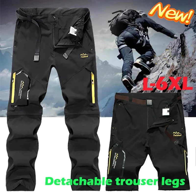 Summer New Men's Outdoor Waterproof Breathable Hiking Camping Fishing Climbing Detachable Assault Pants Plus Size 6XL Trousers