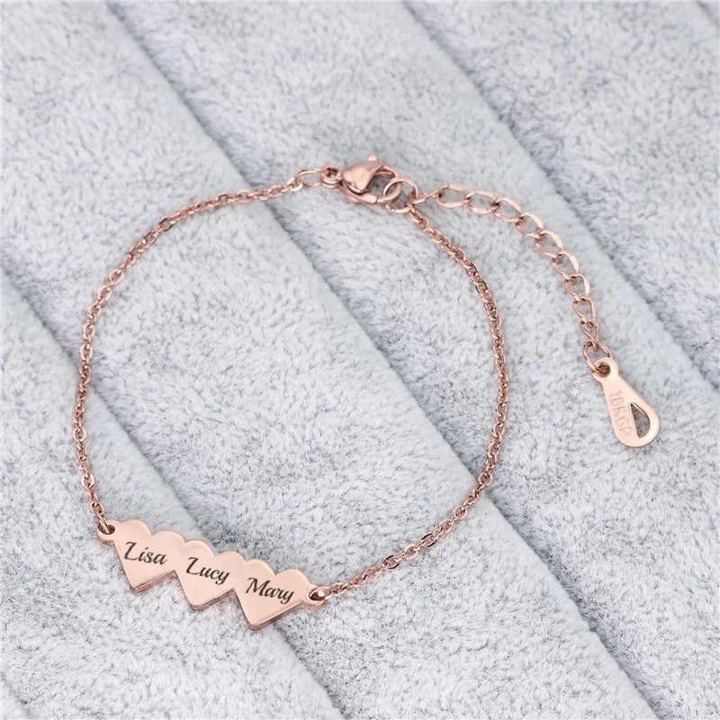 Tangula Custom 2-5 Names Bracelet with Heart Pendant Engraving Name Bracelet Stainless Steel Seng Women Family Couple Best Gift