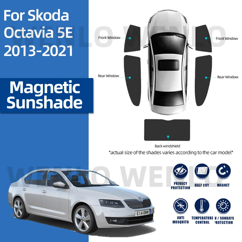 

For Skoda Octavia 5E 2015-2021 Car Sunshade Magnetic Visor Sunshield Windscreen Curtain No Sag Cover Special Sun Protector Mesh