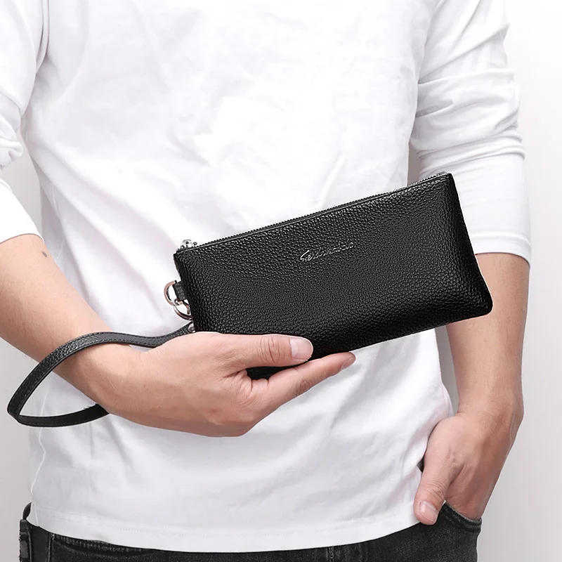 Genuine Leather Men Day Clutch Wallets Men\'s Clutch Bag Fashion Cowhide Men Clutches Purse Business Male Mobile Bag Wallets Bags