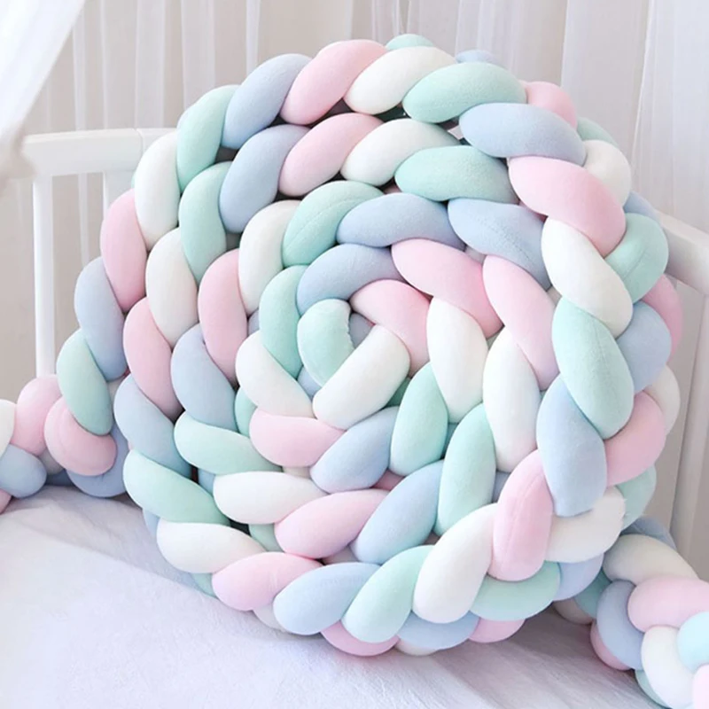 4M Lange Krippe Neugeborenen Baumwolle Reine Weben Plüsch Verknotet 4 Braid Kissen Baby Bett Stoßstange Infant Schutz Bett Kinder room Decor