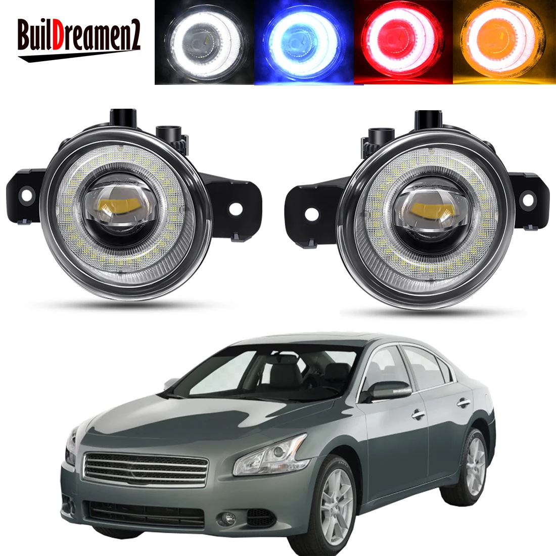 2 X Car Angel Eye Fog Light Assembly 30W LED Lens Fog Daytime Running Lamp DRL H11 12V High Bright For Nissan Maxima 2006-2014