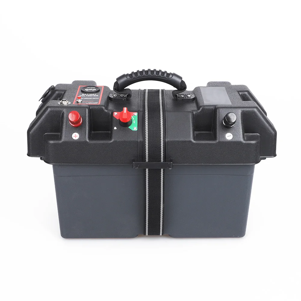 Boat Camper RV Battery Box Trolling Motor Power Center Station USB 12V Charger Port Plastic Fit Group 24- and 27-size Batteries
