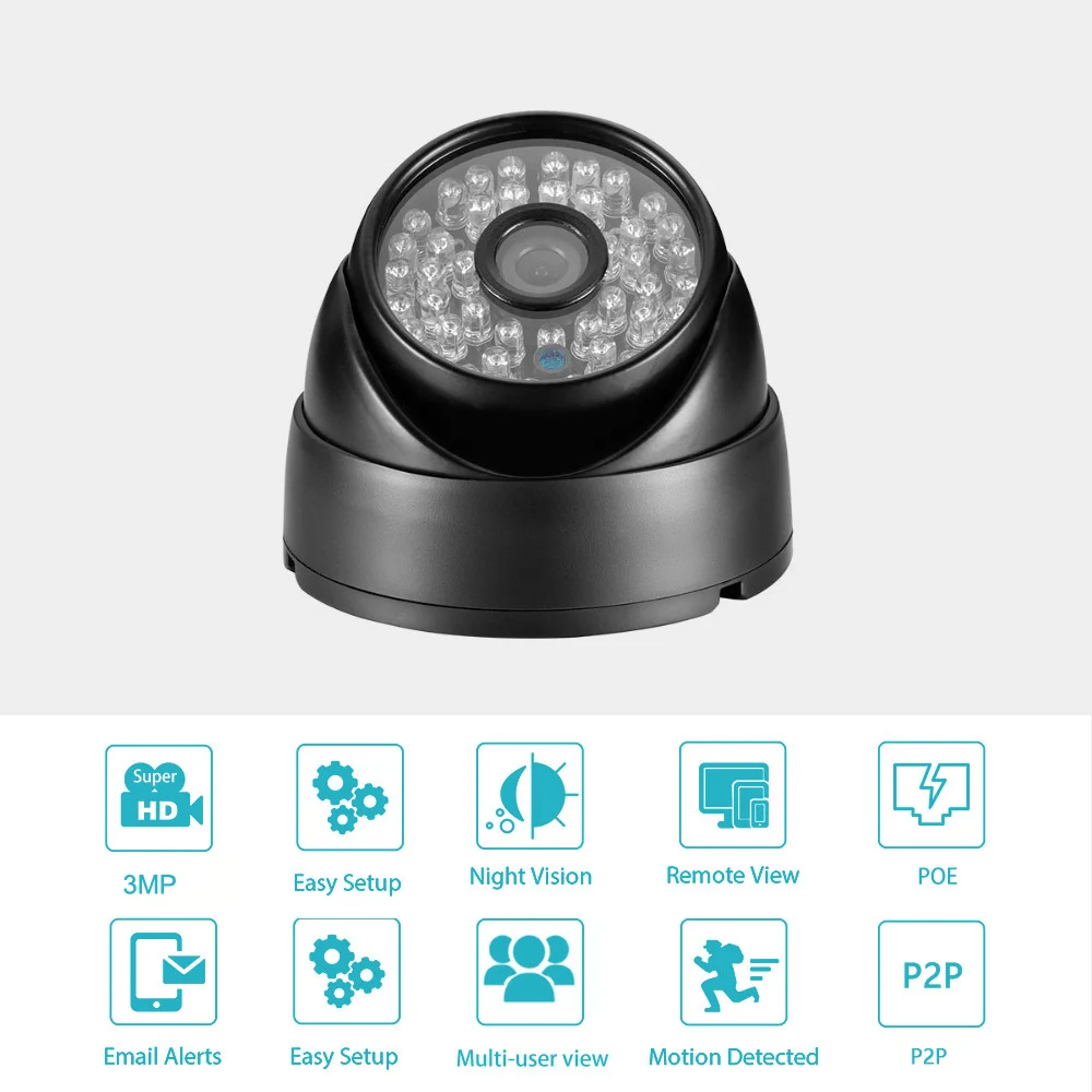 AZISHN 4MP 2560*1440 HD Resolution Outdoor/Indoor PoE IP Dome Camera 2.8mm Lens Wide Angle IP66 Weatherproof CCTV Camera