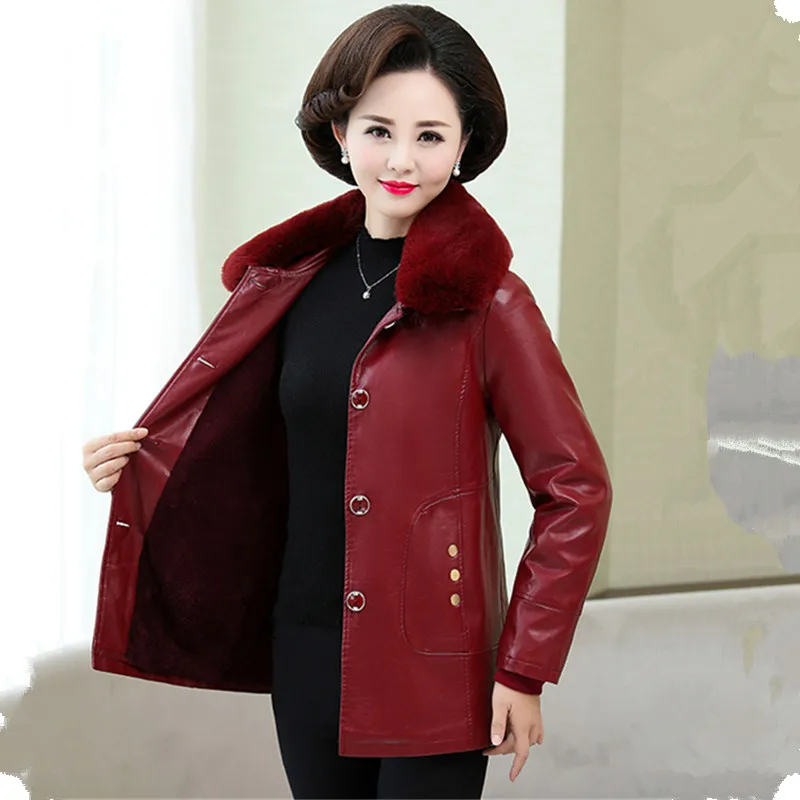 UHYTGF Qualität PU Leder Herbst winter leder jacke pelz kragen Große größe Oberbekleidung gewaschen leder fleece warme jacke frauen 579