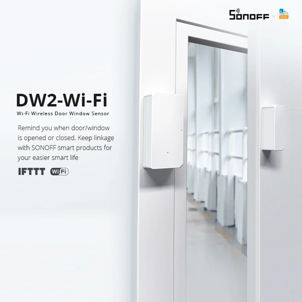 Sonoff DW2 Wifi Wireless Door Window Sensor Smart Home Remote Control linkage with SONOFF Device No Hub Required Via Ewelink APP