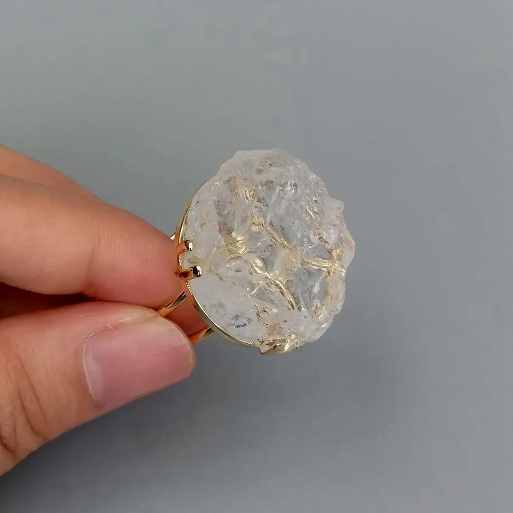 Y.YING Natural Clear Rough Quartz Druzy Raw Rings